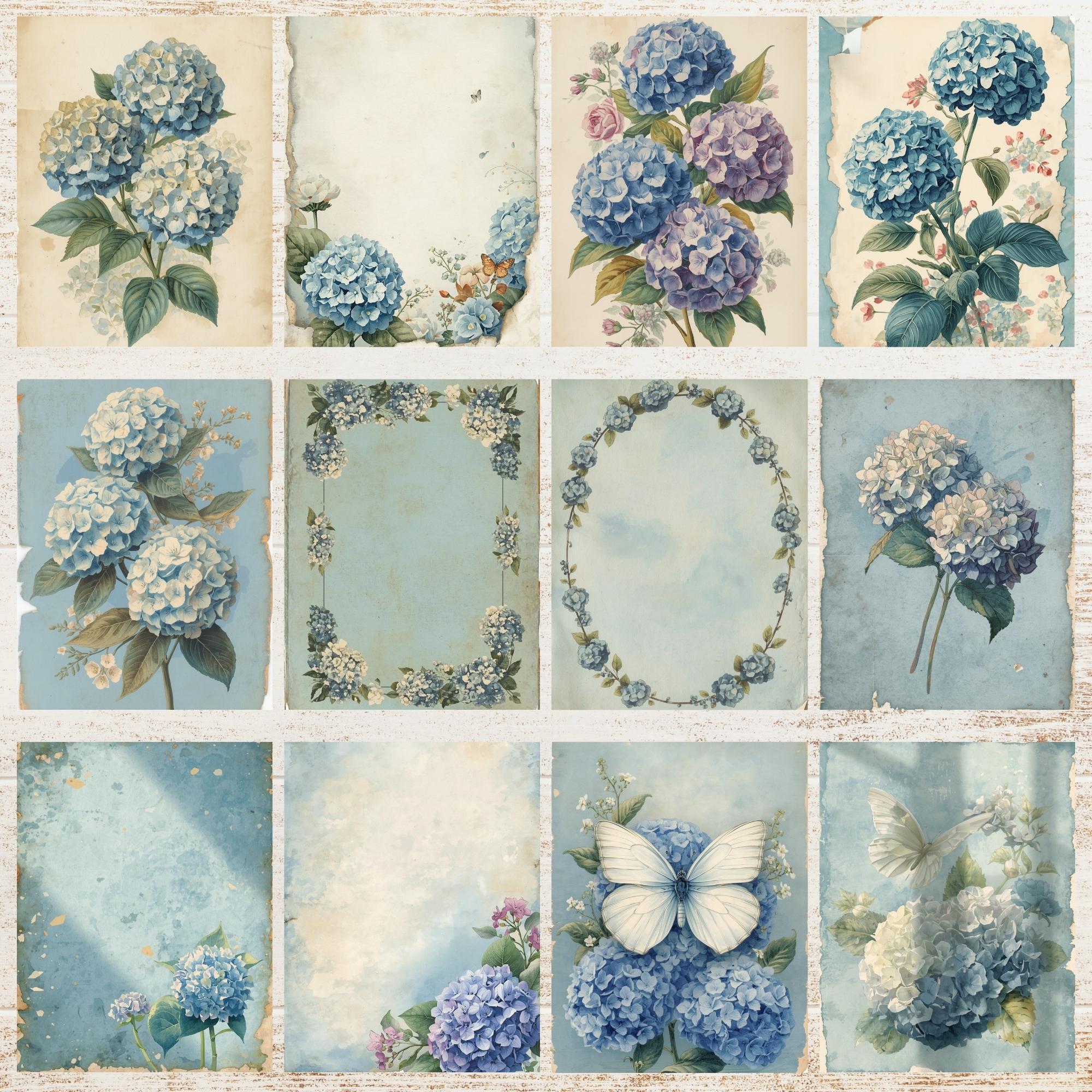Serenity Hydrangea Junk Journal Pages | Hydrangeas Flowers Digital ...
