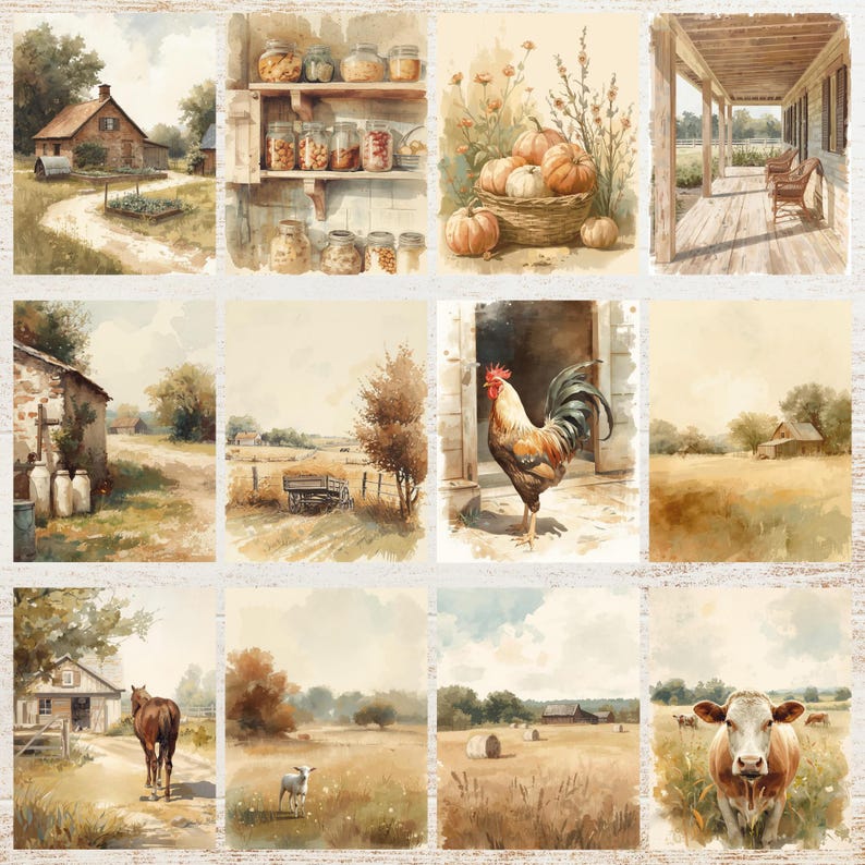 Farmhouse Junk Journal Pages | Rustic Country Printable Scrapbook Paper ...
