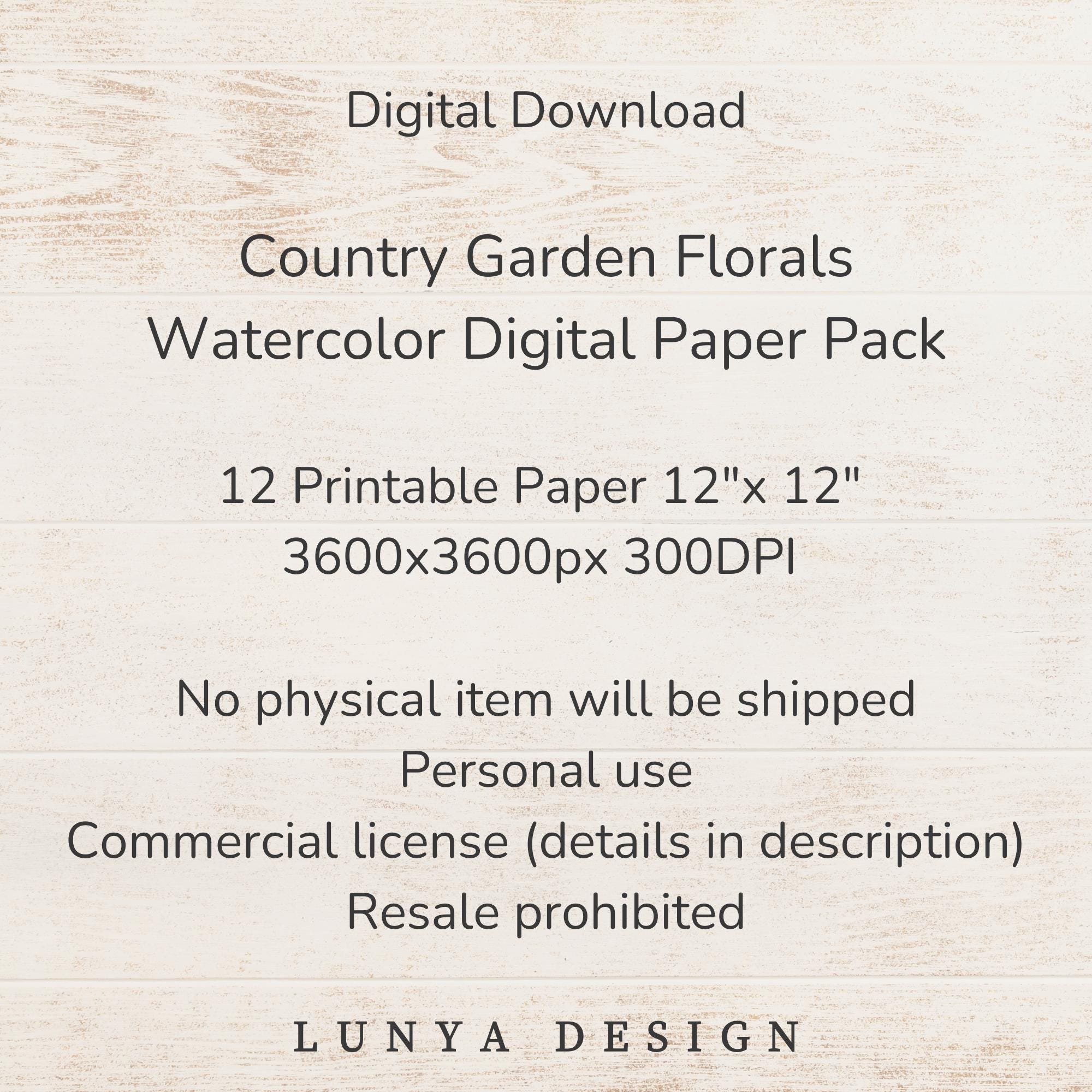 Country Garden Florals Watercolor Digital Paper Pack | Flowers Seamless ...