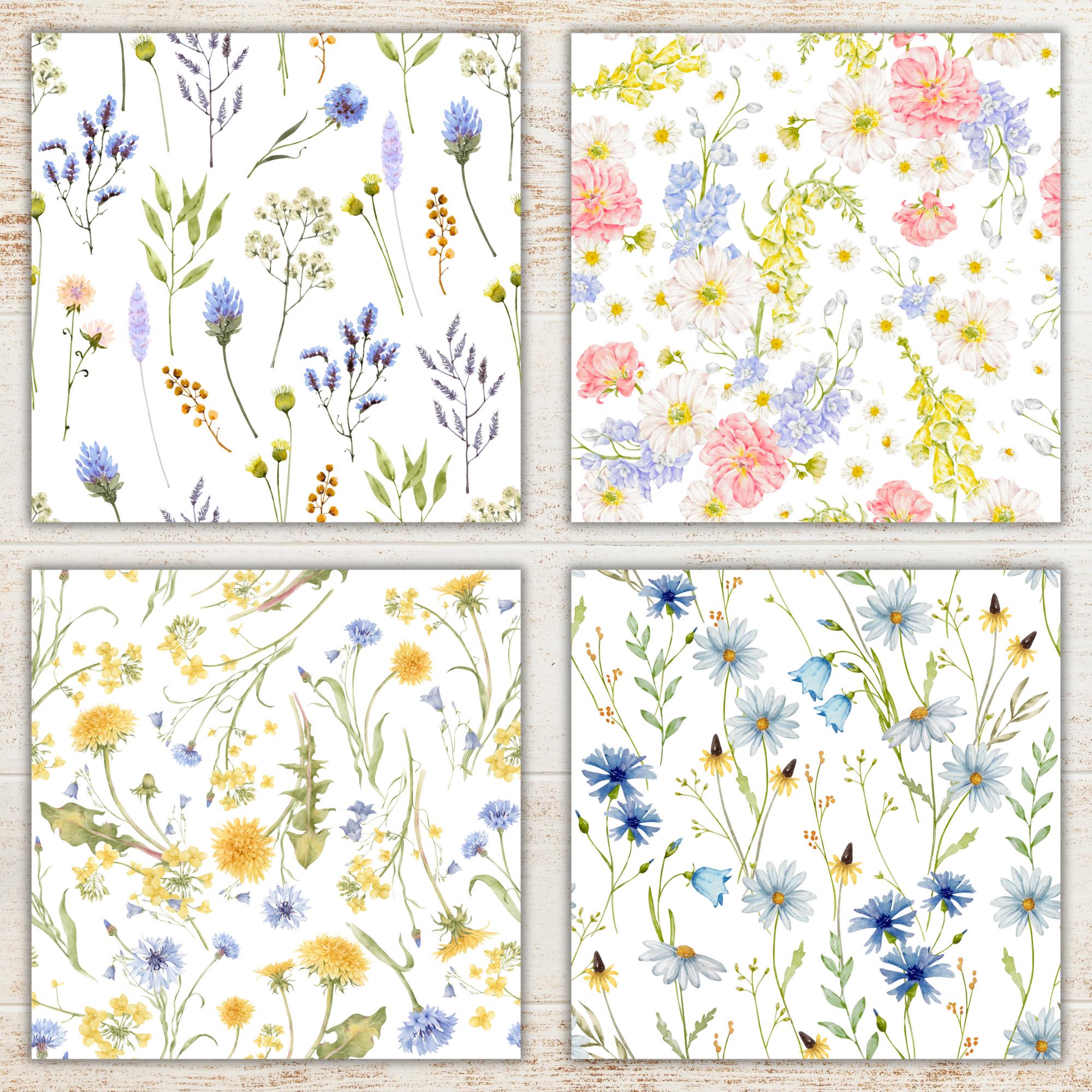 Wildflowers Watercolor Digital Paper Pack | Flowers Seamless Patterns ...