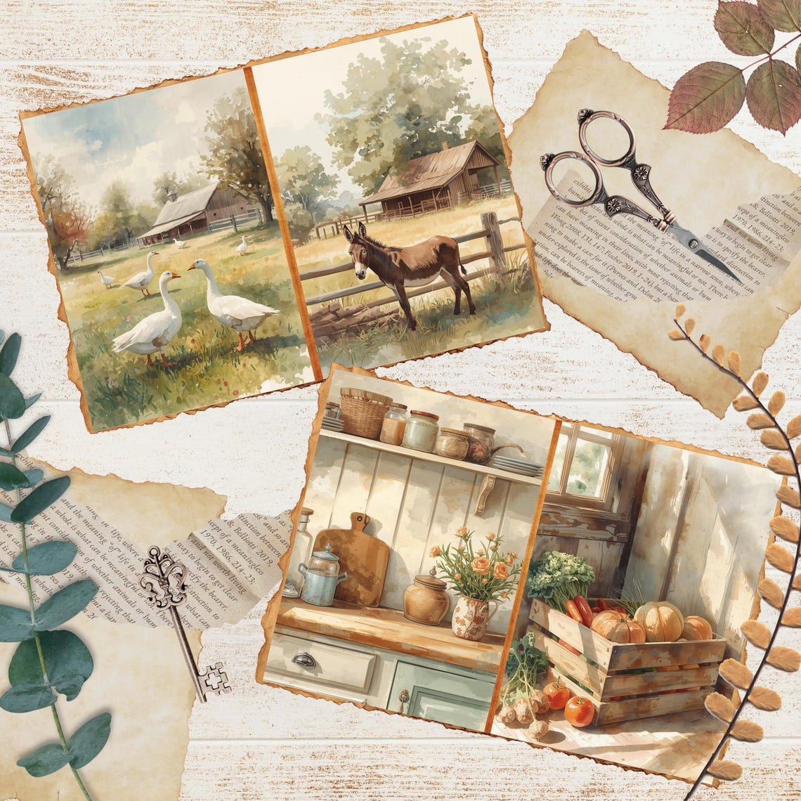 Rustic Farmhouse Junk Journal Pages | Country Farm Digital Paper ...