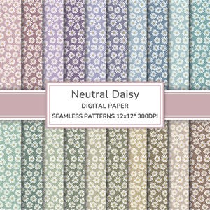 Papier numérique marguerite neutre | Motifs floraux sans soudure poussiéreux | Papier de scrapbooking imprimable Fleurs | Arrière-plans de marguerites