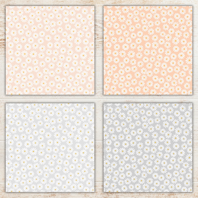 Pastel Daisy Digital Paper Pack | Flowers Seamless Patterns | Floral Printable Scrapbook Paper | Daisies Backgrounds image 8