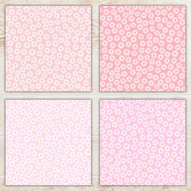 Pastel Daisy Digital Paper Pack | Flowers Seamless Patterns | Floral Printable Scrapbook Paper | Daisies Backgrounds image 3