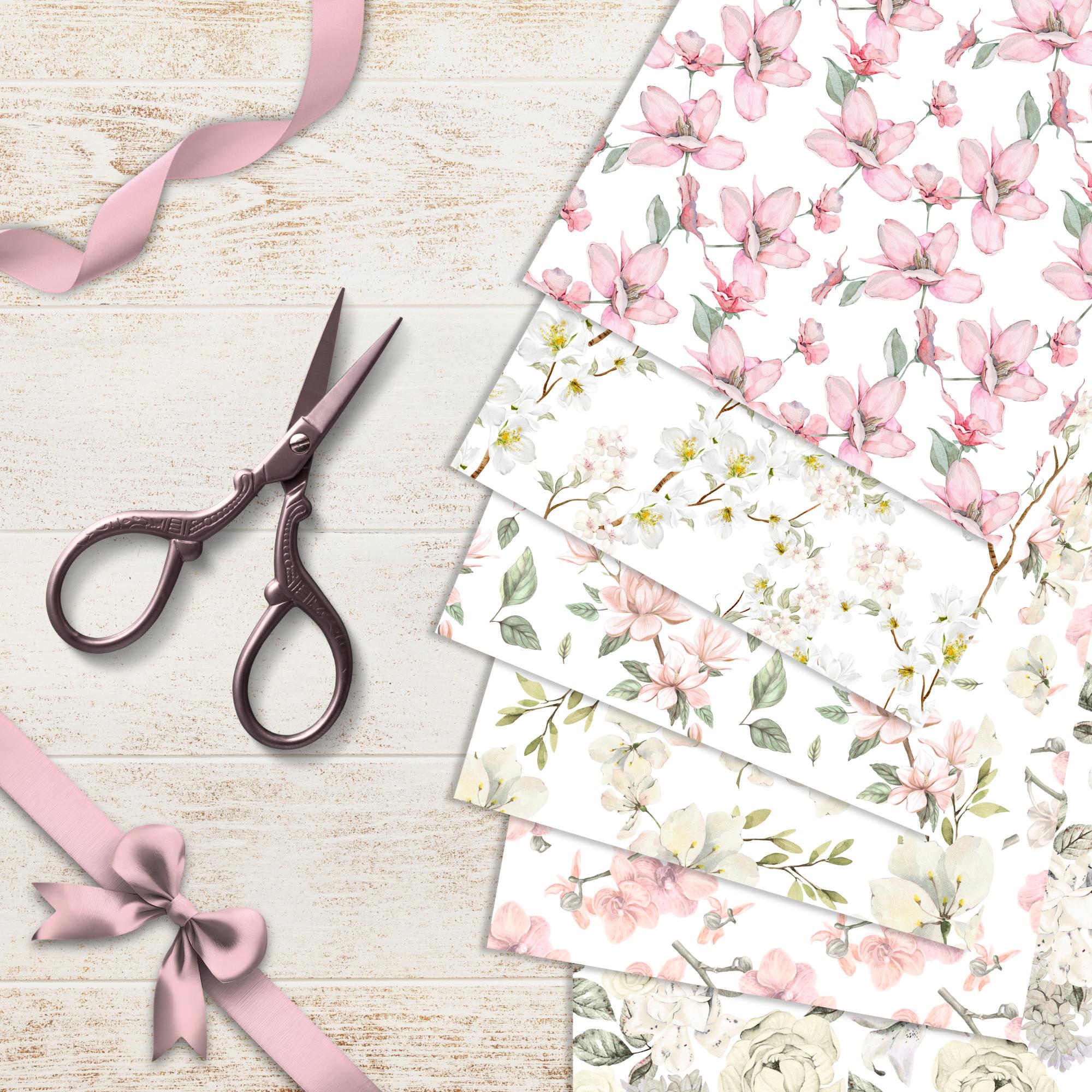 Floral Blossom Watercolor Digital Paper Pack | Flowers Seamless ...