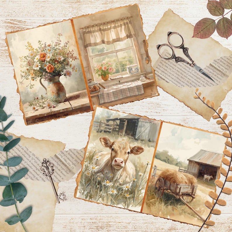 Rustic Farmhouse Junk Journal Pages | Country Farm Digital Paper ...