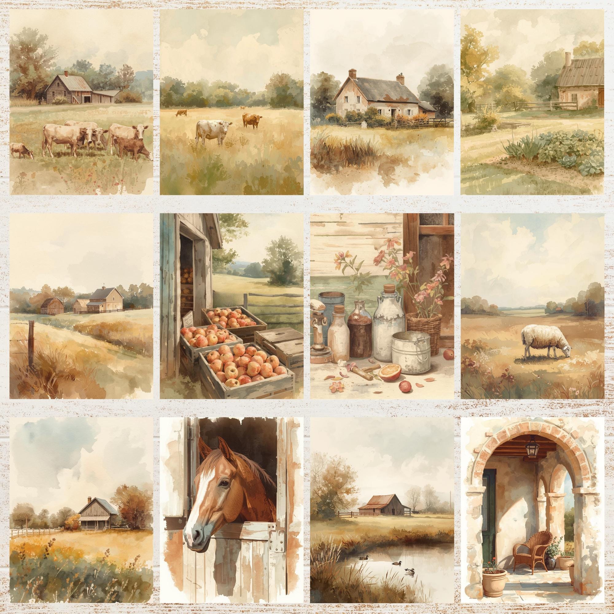 Farmhouse Junk Journal Pages | Rustic Country Printable Scrapbook Paper ...
