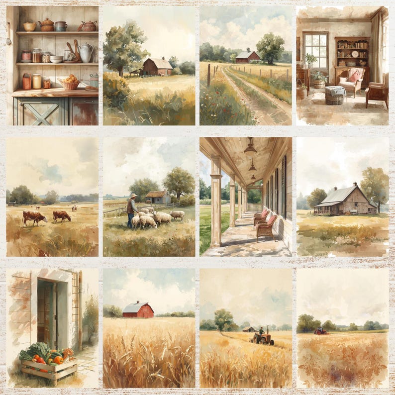 Farmhouse Junk Journal Pages | Rustic Country Printable Scrapbook Paper ...