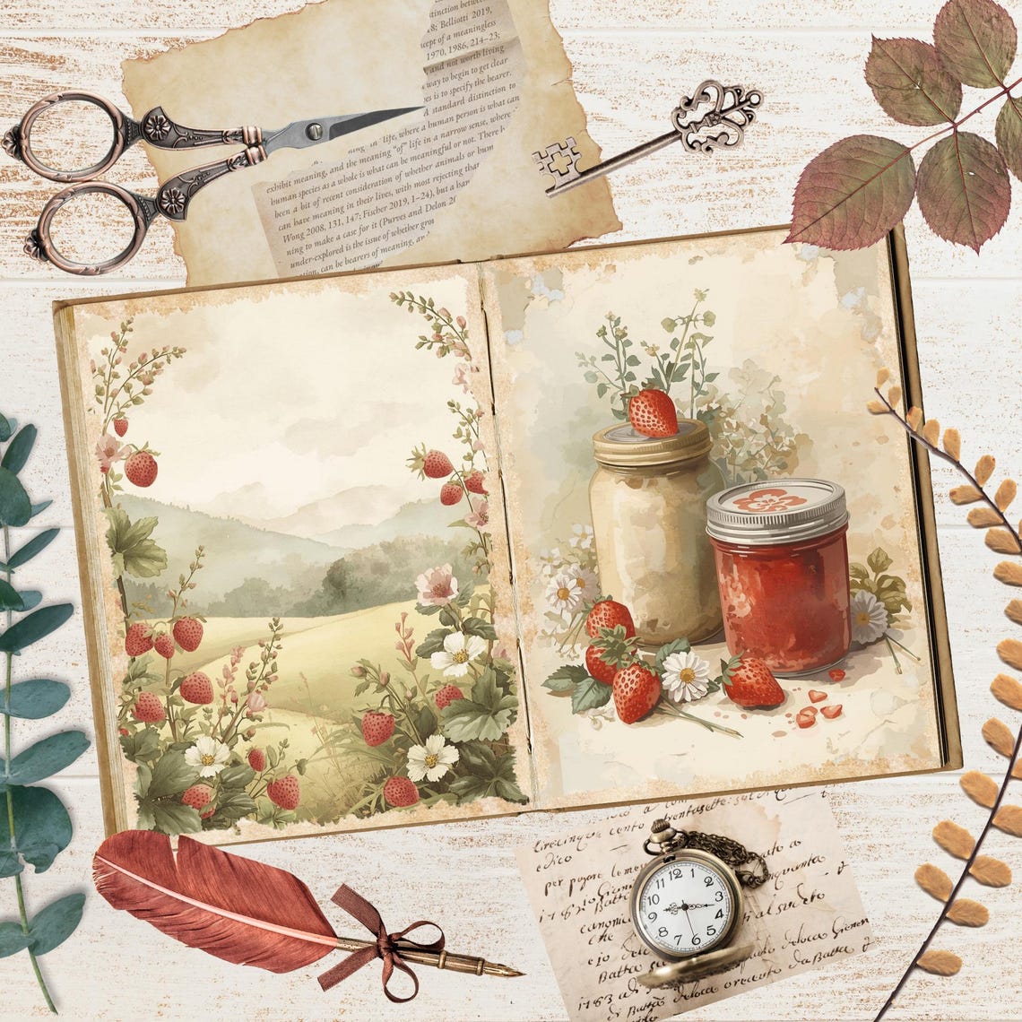 Strawberry Cottage Junk Journal Pages | Rustic Country Printable ...