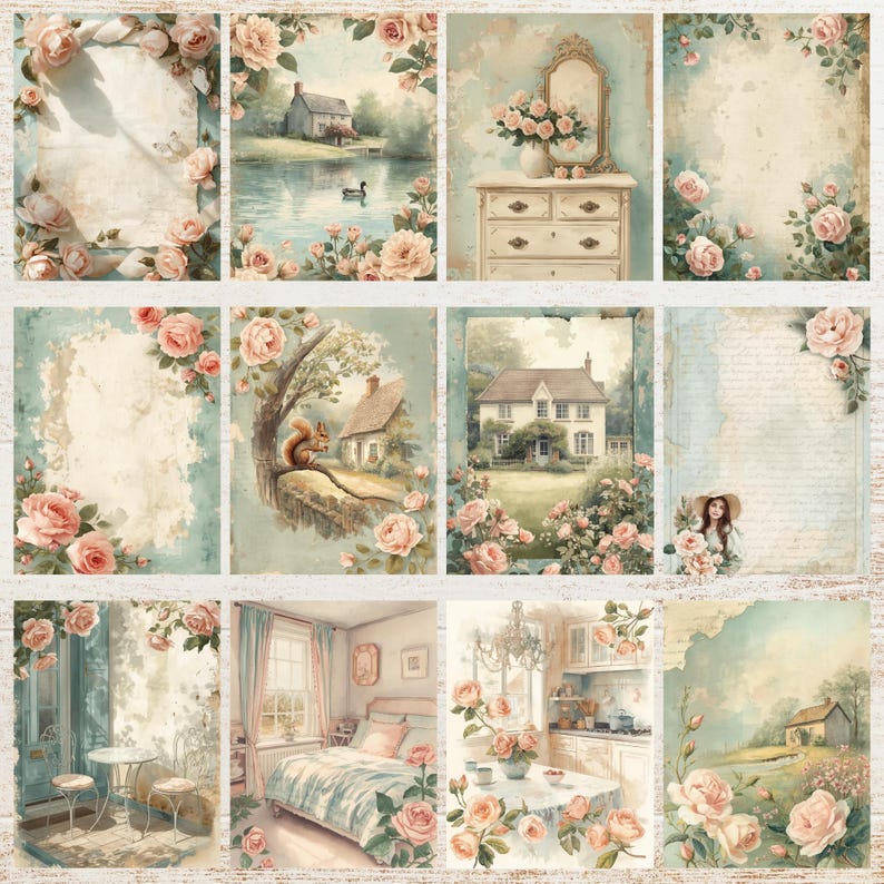 Vintage Cottage Rose Junk Journal Pages | Shabby Flowers Printable ...