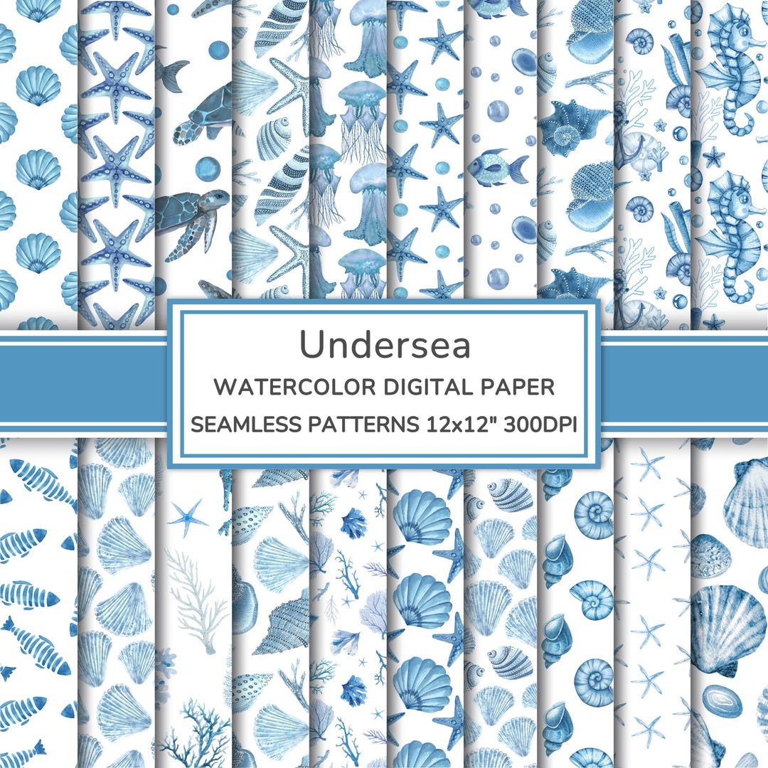 Undersea Watercolor Digital Paper Pack | Ocean Seamless Patterns | Sea ...