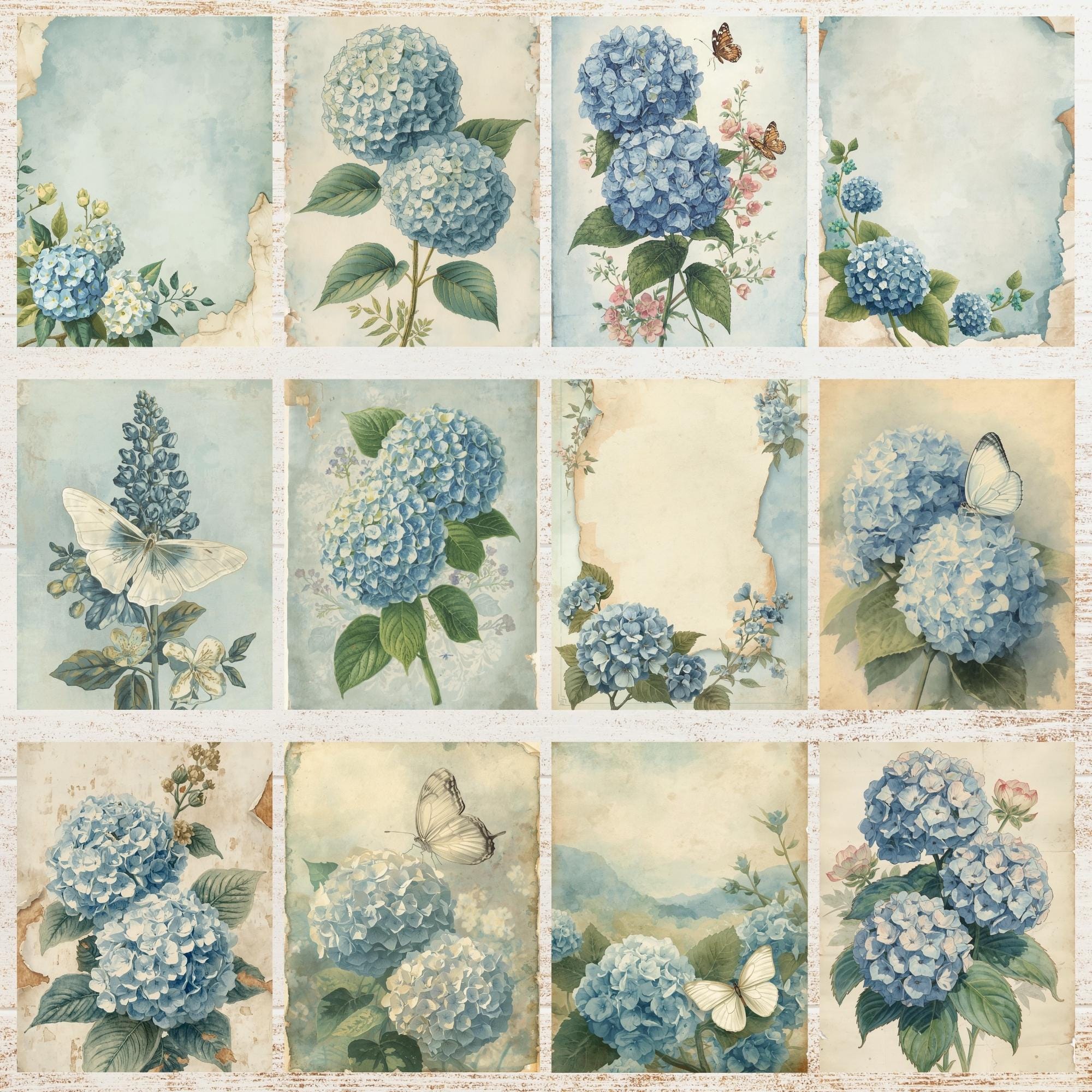 Serenity Hydrangea Junk Journal Pages | Hydrangeas Flowers Digital ...