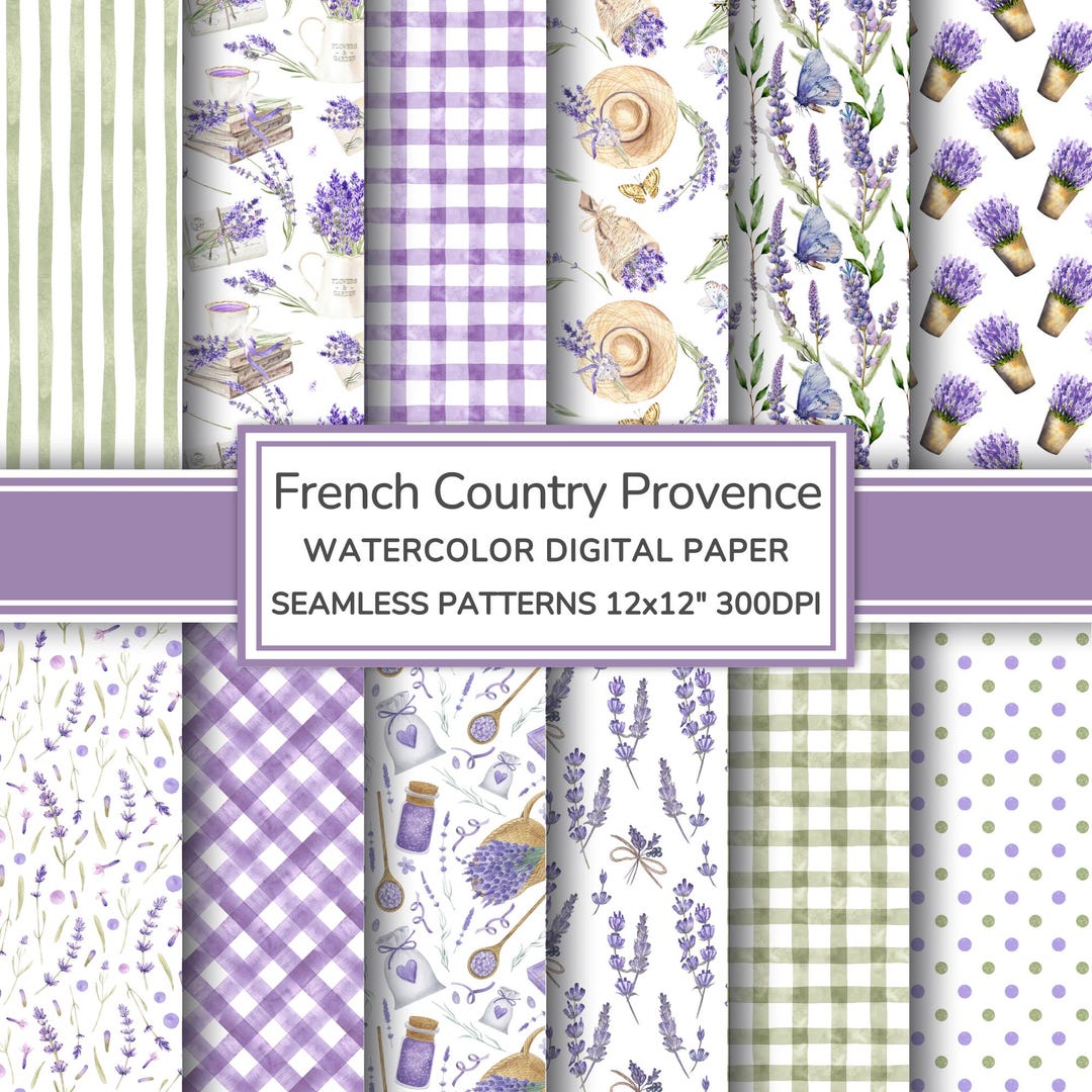 French Country Provence Watercolor Digital Paper | Floral Seamless ...