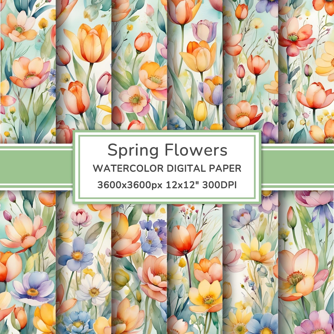 Spring Flowers Watercolor Digital Paper Pack | Tulips Printable ...