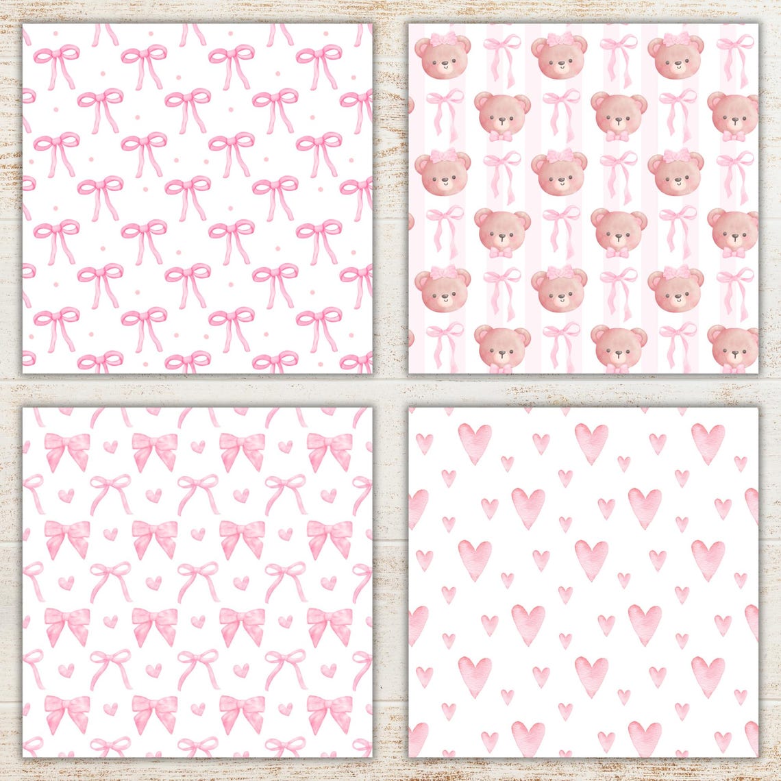 Pink Coquette Watercolor Digital Paper Pack | Bows & Cute Seamless ...