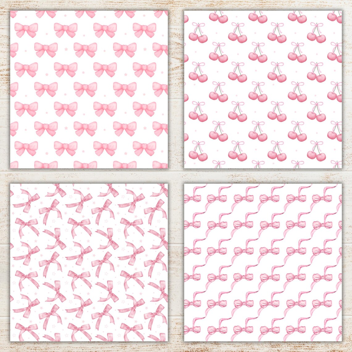 Pink Coquette Watercolor Digital Paper Pack | Bows & Cute Seamless ...