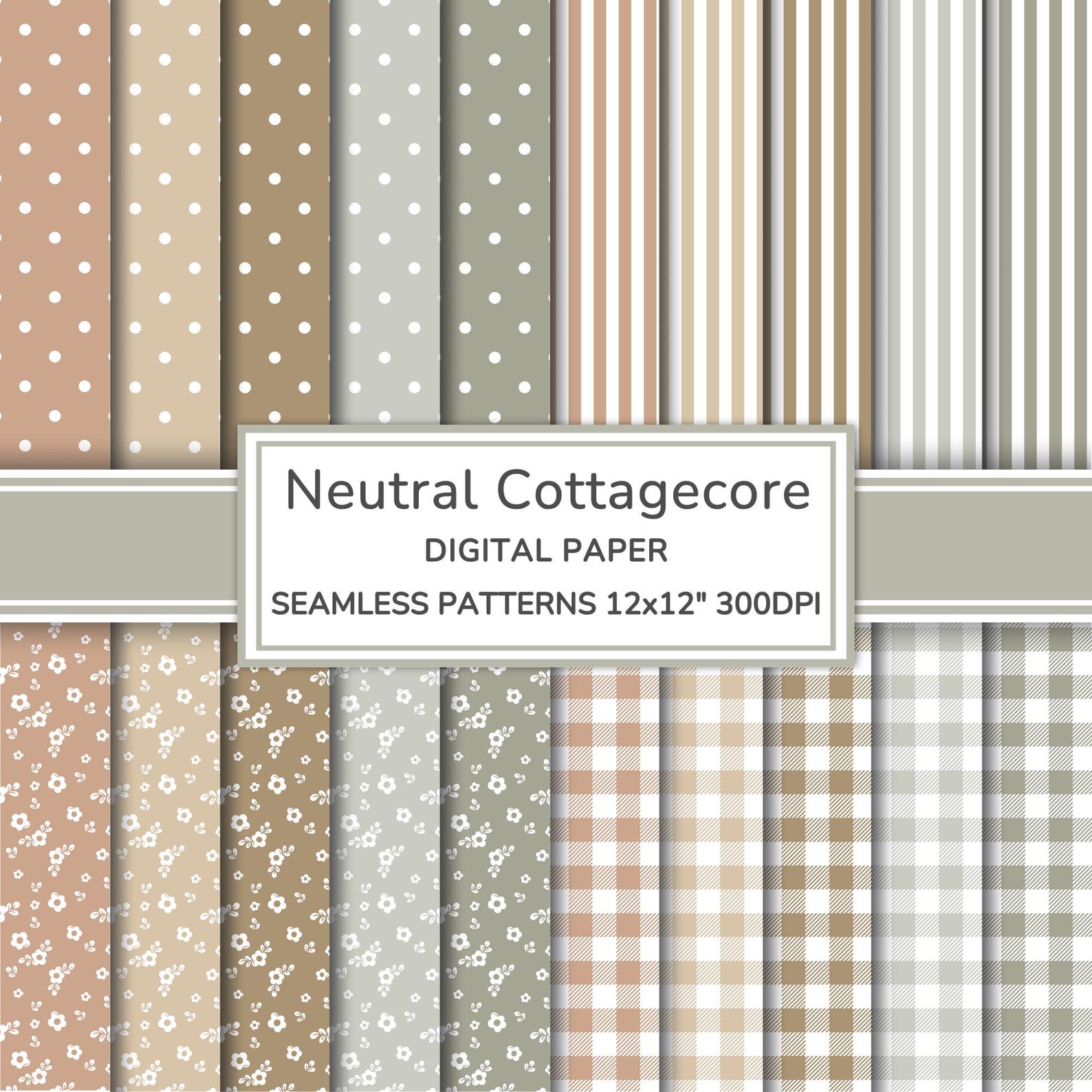 Neutral Cottagecore Digital Paper Pack | Floral Seamless Patterns ...