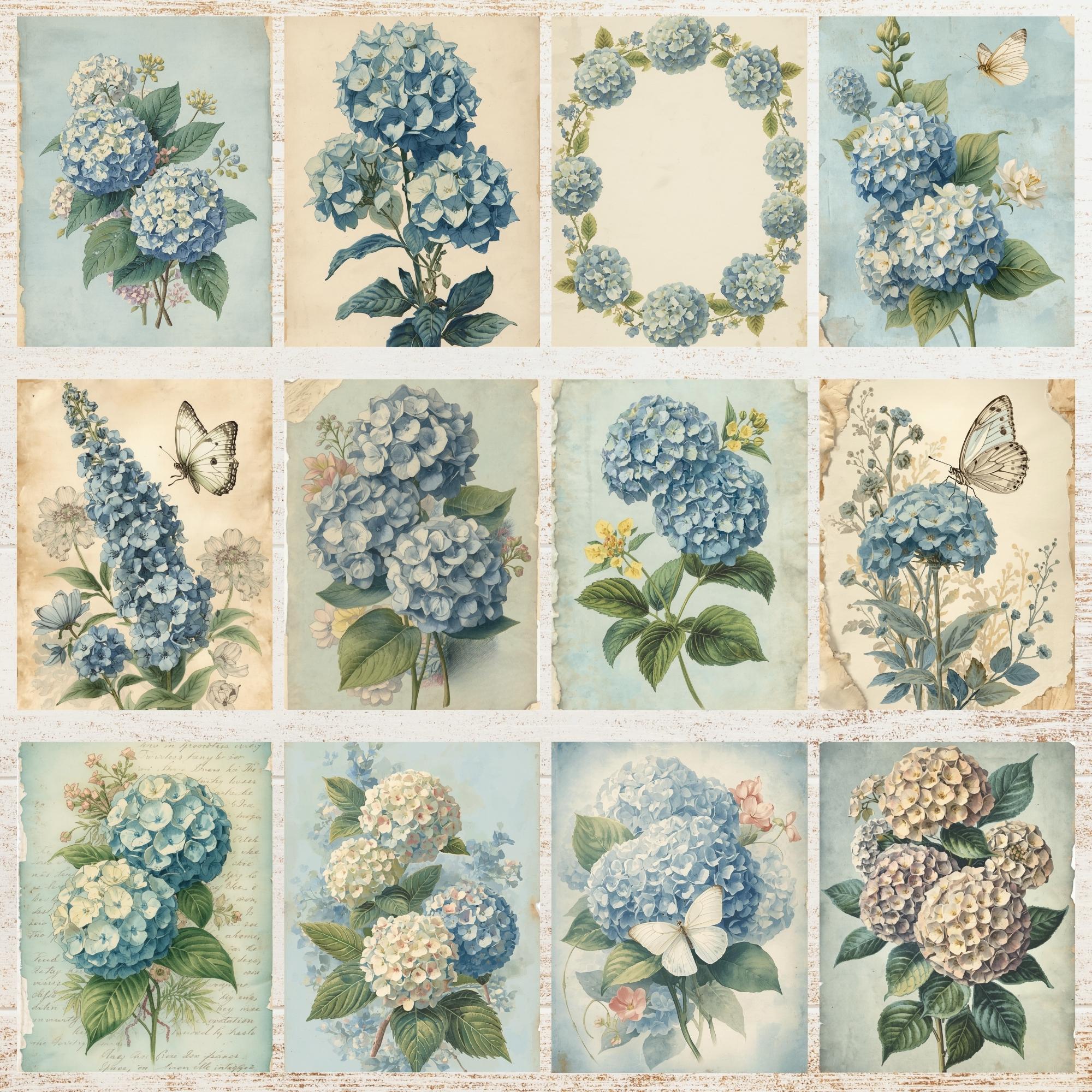 Serenity Hydrangea Junk Journal Pages | Hydrangeas Flowers Digital ...