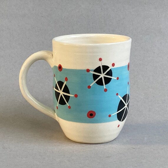 MUG, large, mid century modern, geometric, starburst, retro, starburst