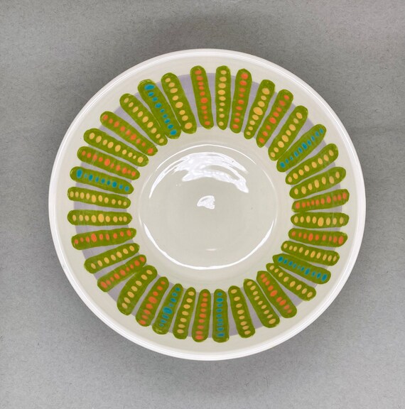 BOWL, medium, mixing or serving, bright mid-century (Sixties?) geometric design