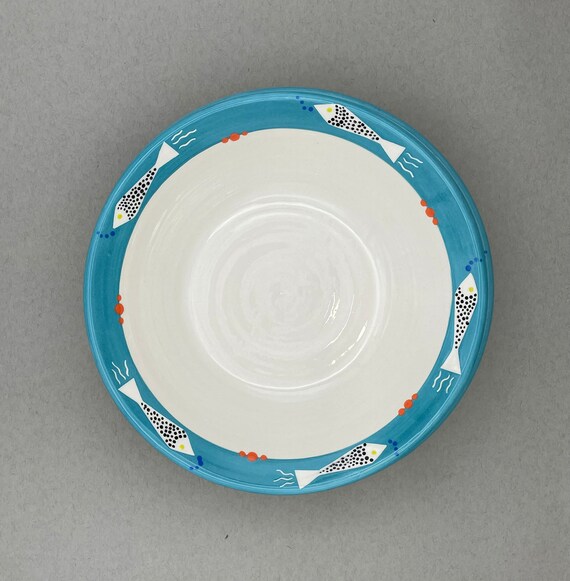 BOWL, medium, for soup, cereal, ice cream, side dish, swimming fish around rim.