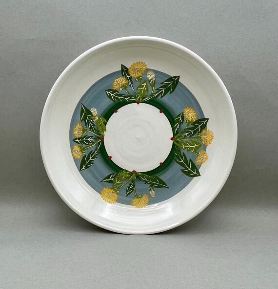 PLATE, platter, serving, cake plate, appetizers, dandelions, wall decor, floral, garden