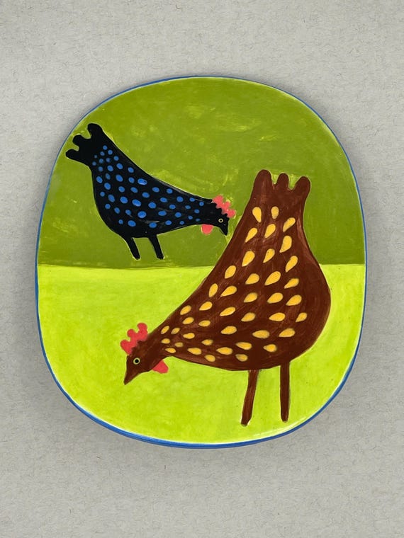 SPOON REST or small plate, ladle rest, trivet, sushi plate, chickens