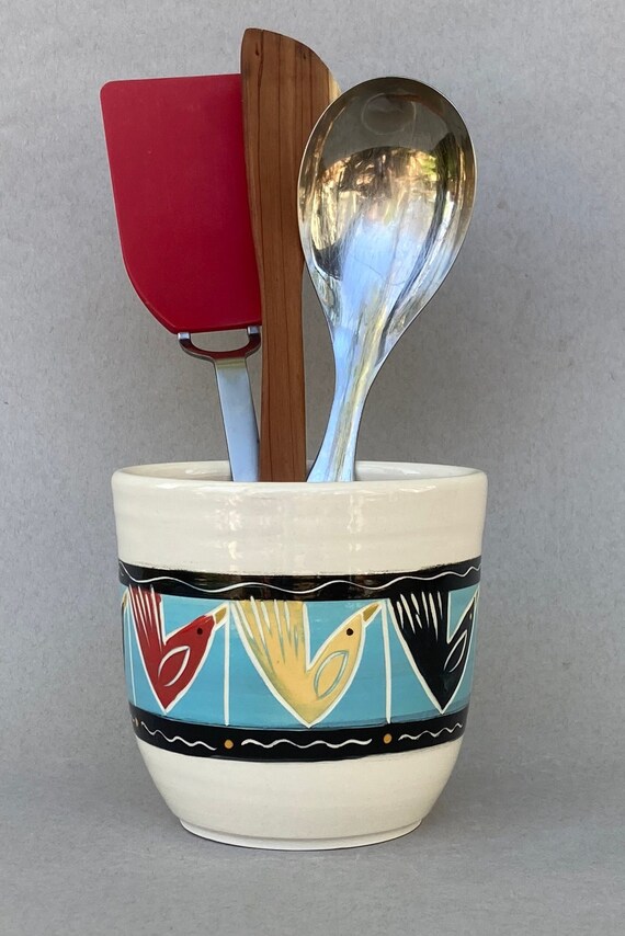 UTENSIL HOLDER, vase, open container, tool holder, birds, modern