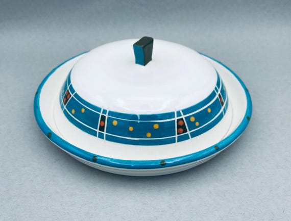 TORTILLA WARMER, covered serving plate, modern, mid century, geometric
