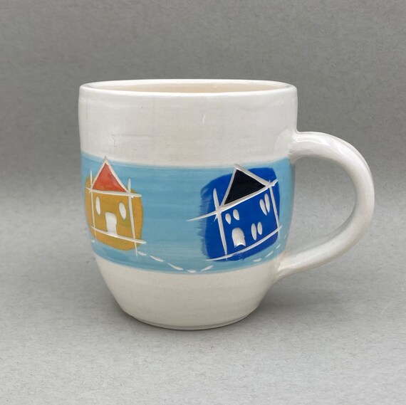 MUG, large, modern house motif, colorful