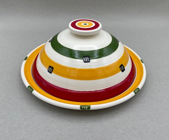 TORTILLA WARMER, small, serving, covered serving platter, cheese dome, mid century, modern, geometric