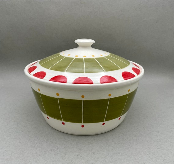 CASSEROLE, large, baking dish, soup tureen, mid century, modern, geometric, covered dish