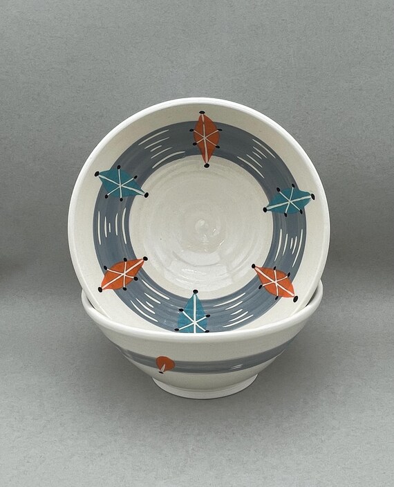 BOWL, medium, for cereal, soup, salad, mid century modern, geometric, set