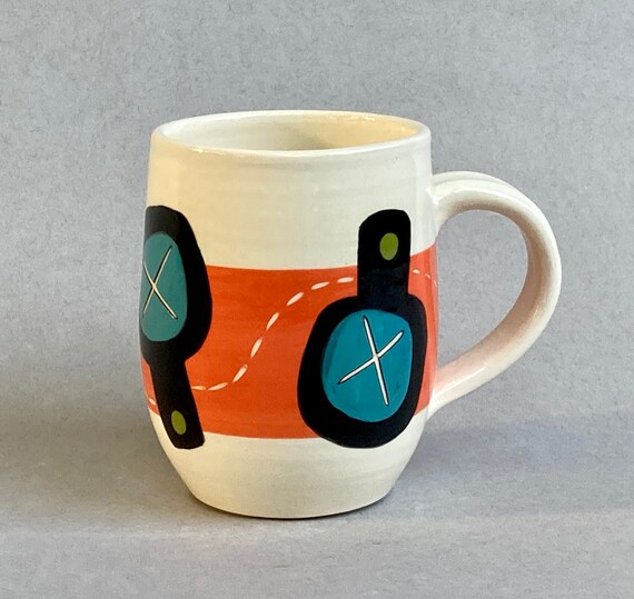MUG, large, mid century modern, geometric, coffee, tea, cocoa