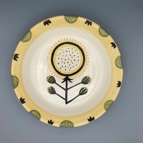 PLATTER, plate, large size for baking, serving, wall decor.  Modern yellow sunflower design. Ode to John Ffrench