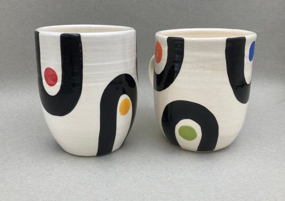 MUG, large, mid century, modern, geometric, colorful for coffee, tea, cocoa, soup.