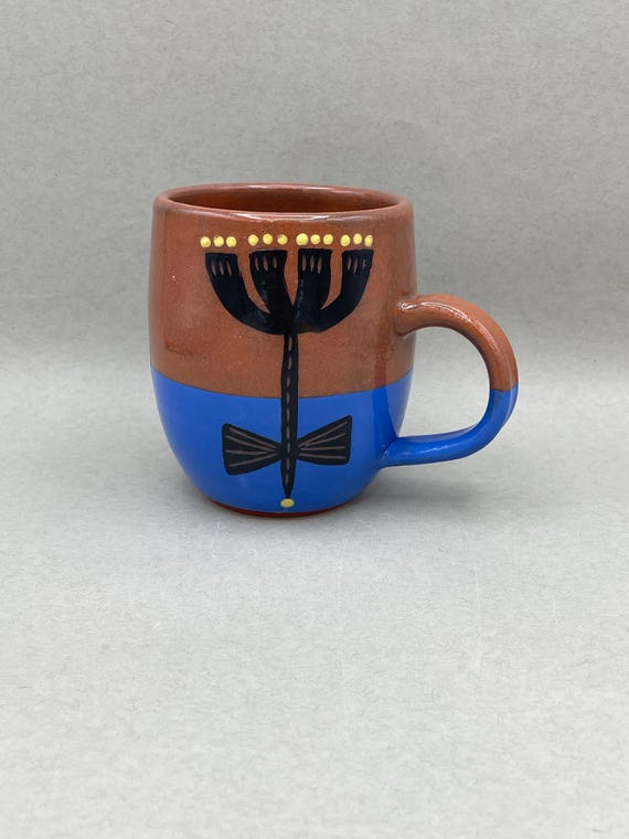MUG, large, terra cotta, modern, geometric, floral