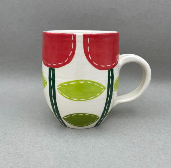MUG, large, modern, geometric, tulips