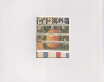 Mini Japanese collage art card, ACEO collectible, 2.5x3.5 mixed media