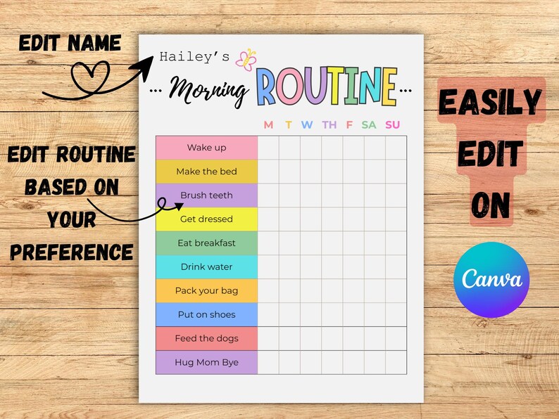 Colorful Morning Routine Background Editable Morning Routine Chart for Girls (PDF Download) Morning Routine ...