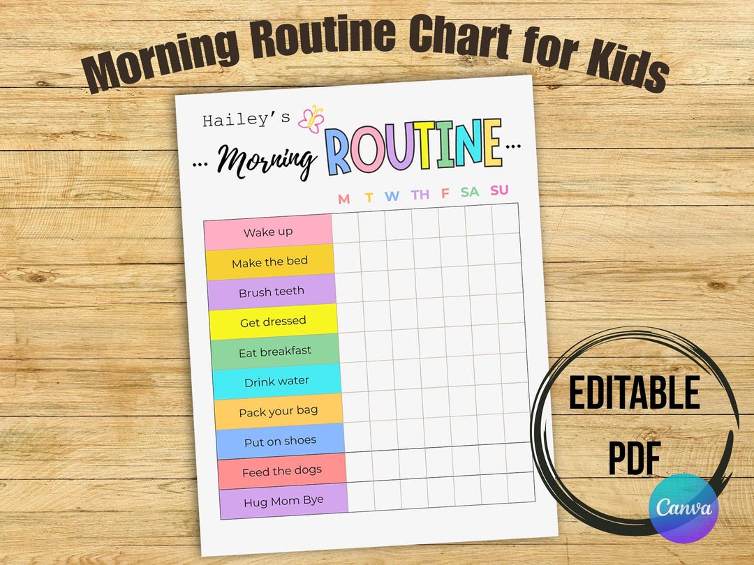 Kids Morning Routine Chart: Editable Daily Checklist (PDF Template) - Etsy