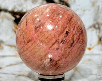 Natürliche Rhodonit Kugel | Pink Schwarz gemaserte polierte Kristallkugel