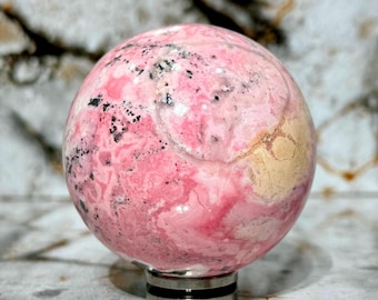 Natürliche Rosa Rhodonit Kugel mit Schwarzen Adern | Geschliffene Glaskugel (60 MM)