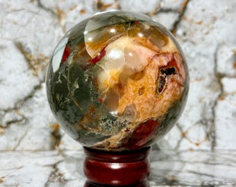 Large Bloodstone Sphere | Natural Healing Crystal Orb, Polished Home Decor Stone