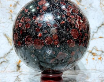 Garnet Astrophyllite Sphere | Natural Polished Crystal Ball, Rare Shimmering Inclusions