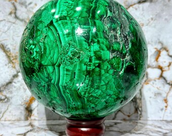 Large Natural Malachite Sphere Polished Crystal Ball, Green Malachite Decor, Mineral Collectible