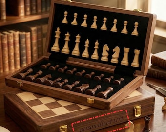 Personalisiertes Schachset aus Holz, graviertes Walnussholz-Schachbrett, einzigartiges Geburtstagsgeschenk für Schachbegeisterte, moderne Luxusdekoration