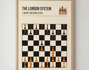 Schachposter Londoner System-Eröffnung, moderne minimalistische Wandkunst, Geschenk für Schachliebhaber, Schachstrategie-Diagramm-Druck, Heimdekoration
