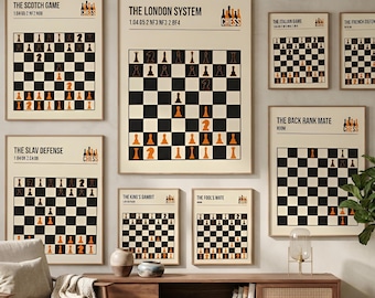 Schach-Eröffnungsposter, minimalistischer Strategie-Kunstdruck, moderne Spielzimmerdekoration, einzigartiges Geschenk für Schachspieler, intellektuelle Wanddekoration
