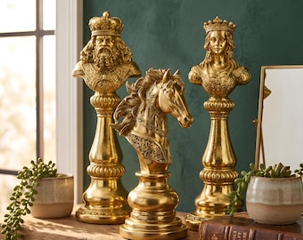 Estátua de peça de xadrez grande de 15 cm, decoração moderna para casa, escultura minimalista em resina, estatueta dourada/prateada, presente exclusivo para amantes de xadrez.